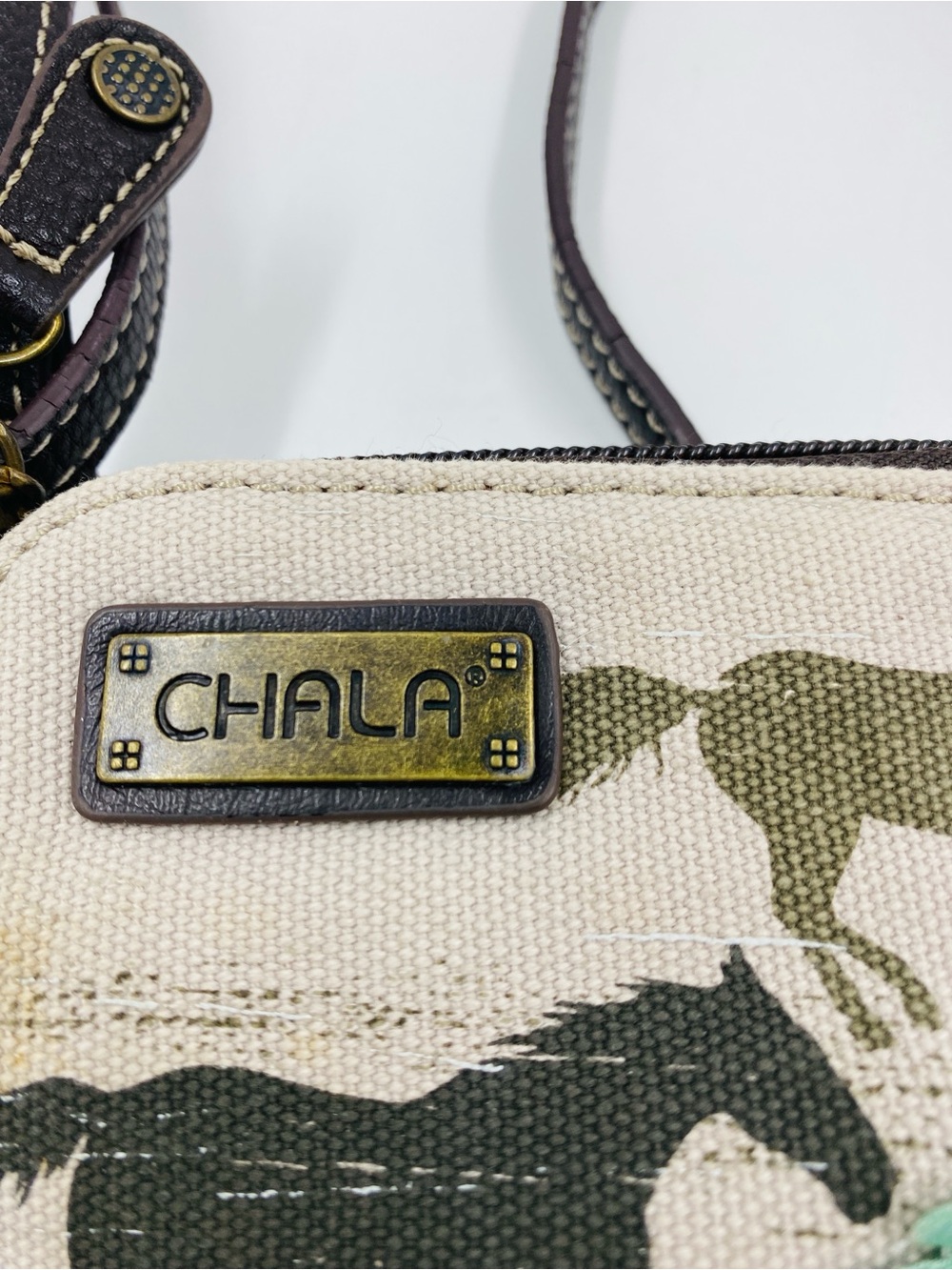 Chala Leather Canvas Horse Convertible Crossbody Purse Shoulder Bag - Picture 5 of 7